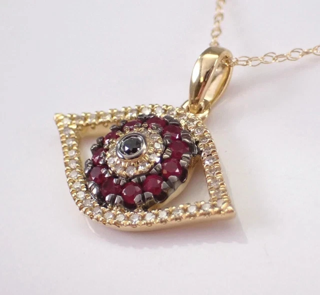 0.40Ct Round Cut Lab-Created Pink Ruby Evil Eye Pendant 14K Yellow Gold Plated - Image 3 of 4