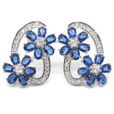 Stunning Flowers Shape Tanzanite Females Daily Wear Silver Earrings
