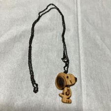 Snoopy Wooden Necklace Dog Charm Black Chain Used