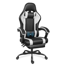 Gaming Chair with Footrest and Massage Lumbar Support, Height Adjustable Game...
