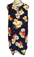 Women’s Old Navy Blue Floral Sleeveless Midi Dress Size L Boardwalk Beach