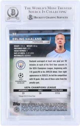 Erling Haaland Manchester City Signed 2022-23 Topps Stadium Club #92 BAS 10 Card