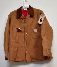 New Vintage 1992 Carhartt Chore Coat Men s 48 6QLC Red Quilted Brown Jacket USA