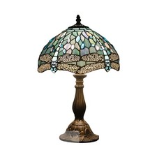 WERFACTORY Tiffany Lamp Sea Blue Stained Glass Table Lamp 12X12X18 Inches Dra...