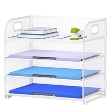 4 Tier Paper Organizer Letter Tray Mesh Desk File Organizer with Handle White
