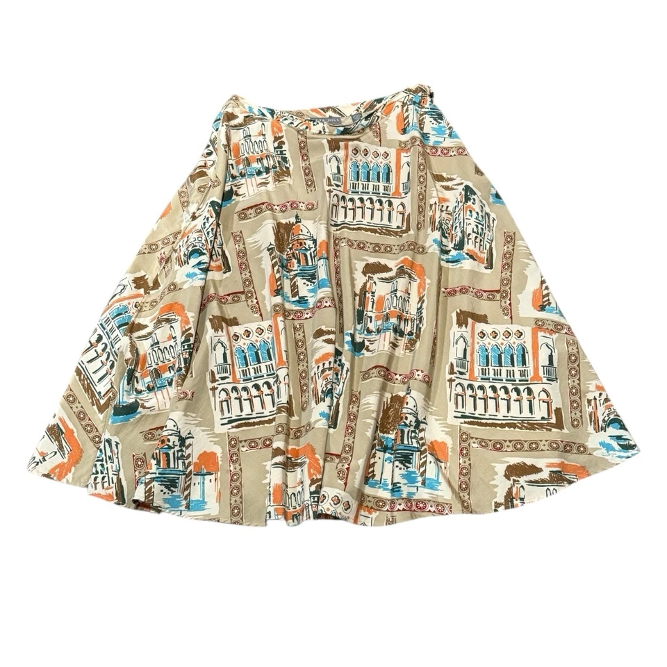Vintage Kate Hill Size 10P Venice Italy Print Silk Blend Travel Artsy Midi Skirt - Image 3 of 4