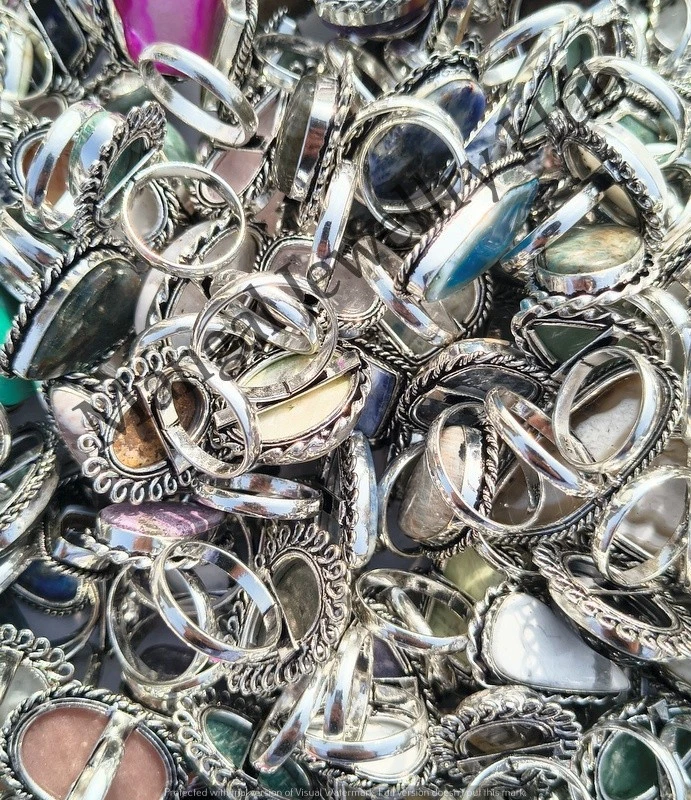 Charm Slice & Mix Gemstone 925 Sterling Silver Plated Rings 50PCS Lot Jewellery