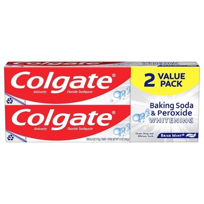 Colgate Baking Soda & Peroxide Toothpaste - Brisk Mint, 6 Ounce (Pack of 2)