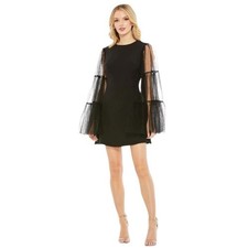 Mac Duggal Black High Neck Flared Sleeve Mini Dress Style 49612 Size 8 NEW