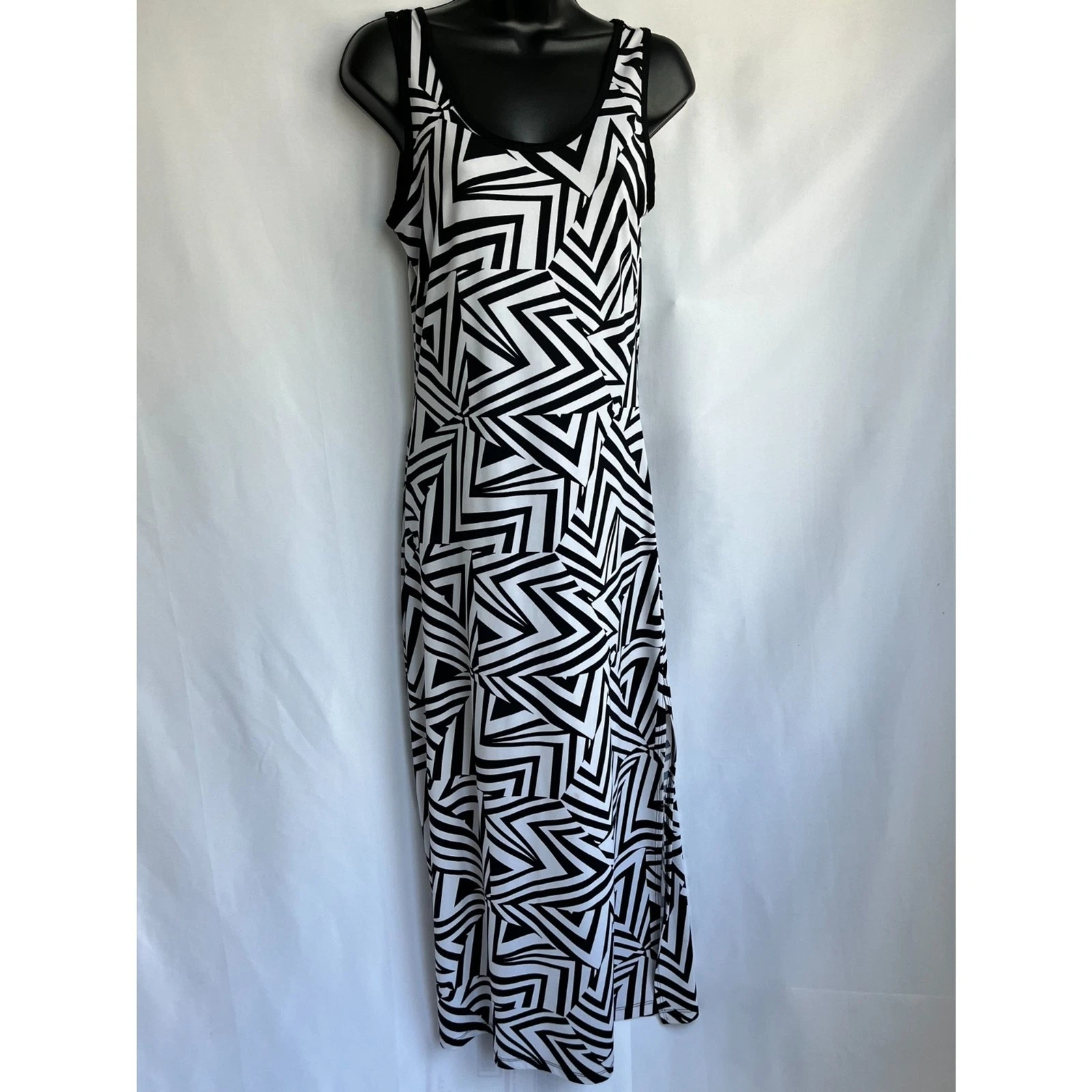 Maxi abito astratto Celine by Champion Y2K taglia M anni 90 retrò bianco e nero floreale