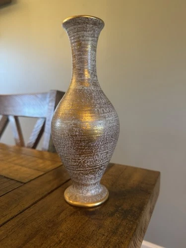 Stangl Vintage Pottery Light Blue Brushed Gold 9" Bud Vase 4051