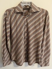 Ben Sherman Mens S Long Sleeve Button Up Shirt Brown Diagonal Stripes