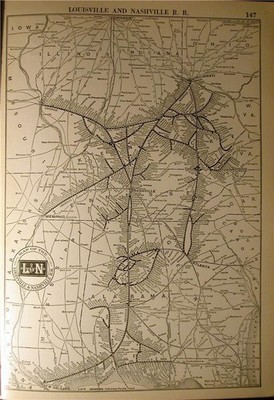 DATIERT 1925 LOUISVILLE & NASHVILLE EISENBAHN SYSTEMKARTE TENNESSEE RR DEPOT GESCHICHTE