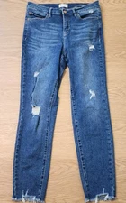 Nicole Miller Jeans Size 4 Soho High Rise Skinny Crop Blue Stretch Raw Hem 30x26