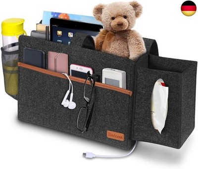SIMBOOM Bett Organizer Tasche Filz Bettablage mit Tücherbox und Flaschenhalter 