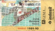Biglietto stadio Torino Pisa Calcio Serie B 1989-90 Curva Maratona Ragazzi