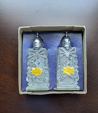 Vintage Mid Century Superior Crystal Glass Salt  Pepper Set Hand Cut-Polished