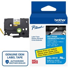 Genuine Brother HSe-651E Black on Yellow 3:1 Heat Shrink Tube 0.82" AWG 0-10 