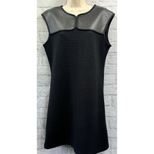Studio M Shift Dress Size M Black Sleeveless Faux Leather Chest Dark Academia