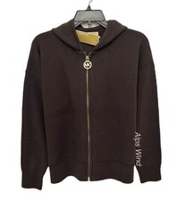 MICHAEL Michael Kors Womens Gold Zipper Hoodie Sweater Chocolate SZ. M NWT 115