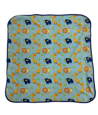 Kidgets Safari Jungle Animal Blue Baby Blanket Blue Orange Elephant Giraffe Leaf