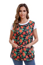 Women Cobbler Apron Smock Cotton Printed Apron with 2 Patch Pockets and Side ...