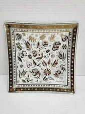 Vintage Georges Briard Mid-Century Modern Square Glass Dish – Gold Floral Design