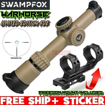 SWAMPFOX 1-6×24 RARE FDE WARHORSE FFP RIFLE SCOPE - GREEN DRAGOON