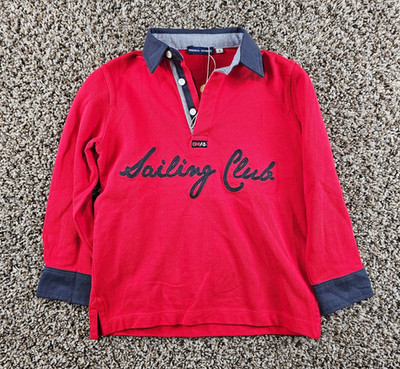 Original Marines Boys Sz 4 Long Sleeve Polo Shirt Sailing Club Red Blue