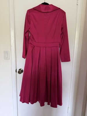 Noylus Women s Pink Solid Wrap Midi Dress V-Neck Long Sleeve Size 8