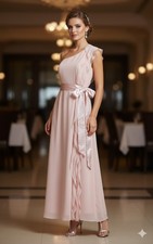 WHITE BY VERA WANG  WOMEN'S BLUSH SHIFFON ONE SHOULDER DRESS SIZE 14