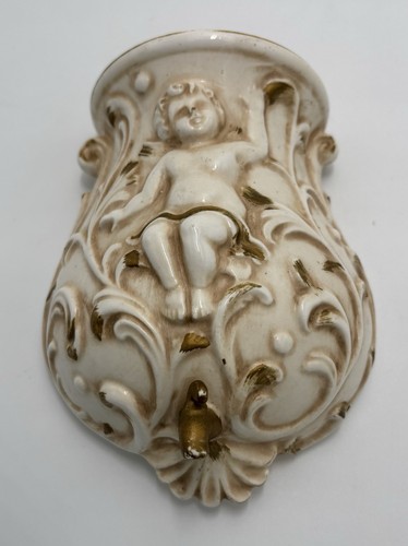 Vtg White Gold Trim Lefton Japan Cherub Angel Wall Pocket 1093 Fountain - Bild 8 von 8
