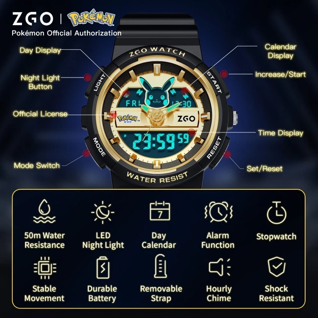 ZGO x Pokemon Pikachu Original Electronic Watch Waterproof Sports