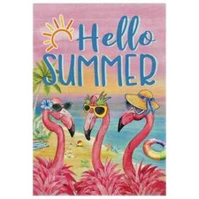 NEW BEAUTIFUL  HELLO SUMMER BEACH PINK FLAMINGOS  GARDEN FLAG  12'x18