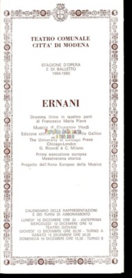 GEMEINDETHEATER MODENA SAISON OPER UND BALLETT 1984/85, ERNANI, GIUSEPPE VERDI