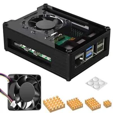 Case for Raspberry Pi 5 with Fan Cooling and 4 Pcs Copper Heatsinks Clear NEW