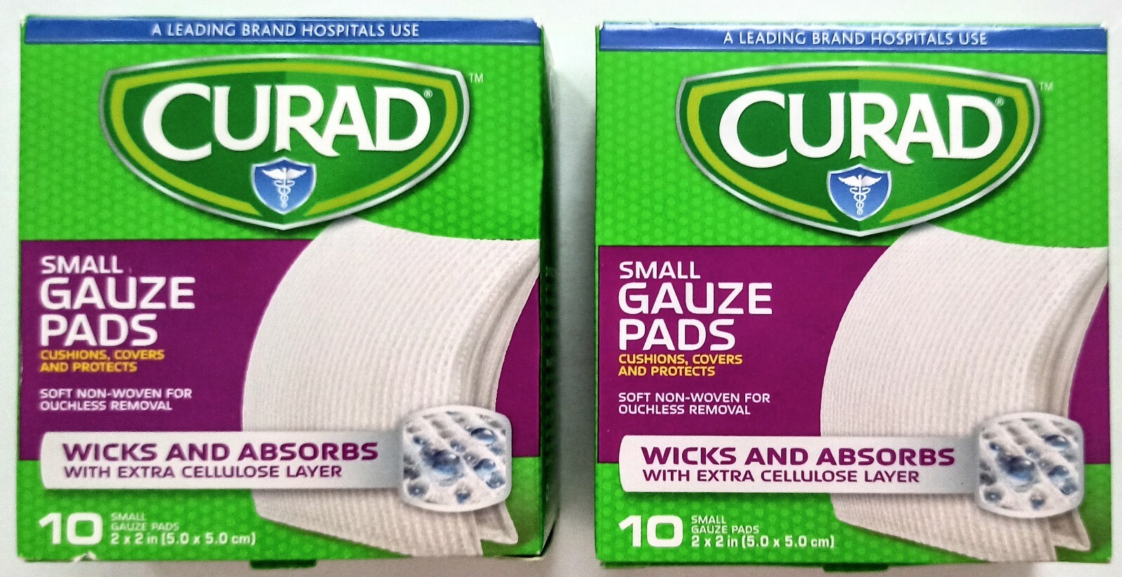 Curad Small Gauze Pads 2 PACK (20 Total) Wicks And Absorbs With Extra