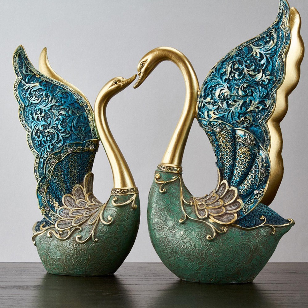 2x Swan Figurines Statues Birthday Gift Resin Sculpture Birds Figure for Cabinet