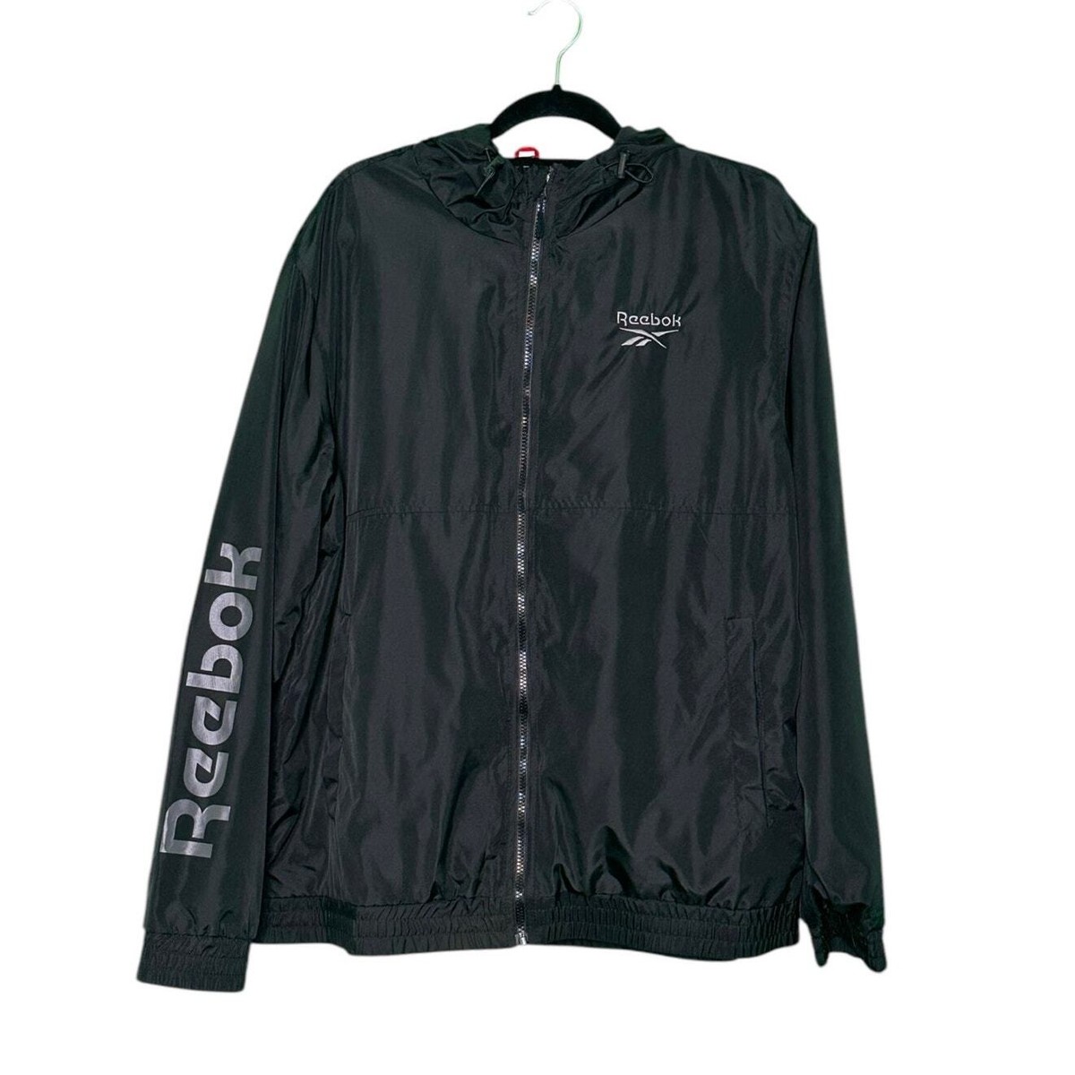 Reebok Men’s black windbreaker full zipper hoodie jacket Size XXL