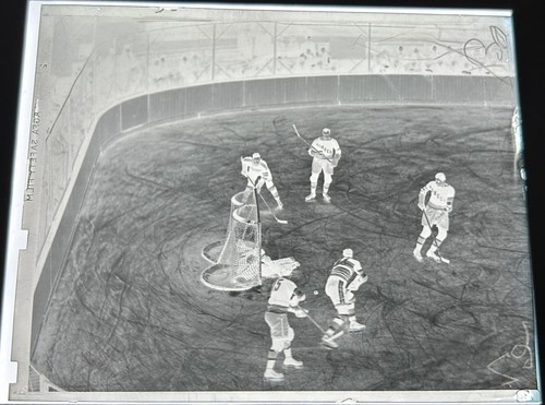DAVEY KERR Defends NET with PRATT & COULTER vs HAWKS 4x5" B+W NEGATIVE RANGERS - Picture 2 of 2