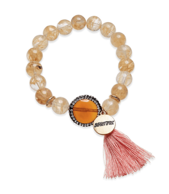 Вдохновленный жизнью Красный браслет с кисточкой из бисера и каменным посланием