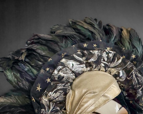 Clay Art 19" Green Black Gold Feathered Musical Face Mask San Francisco SF USA  - Picture 6 of 12