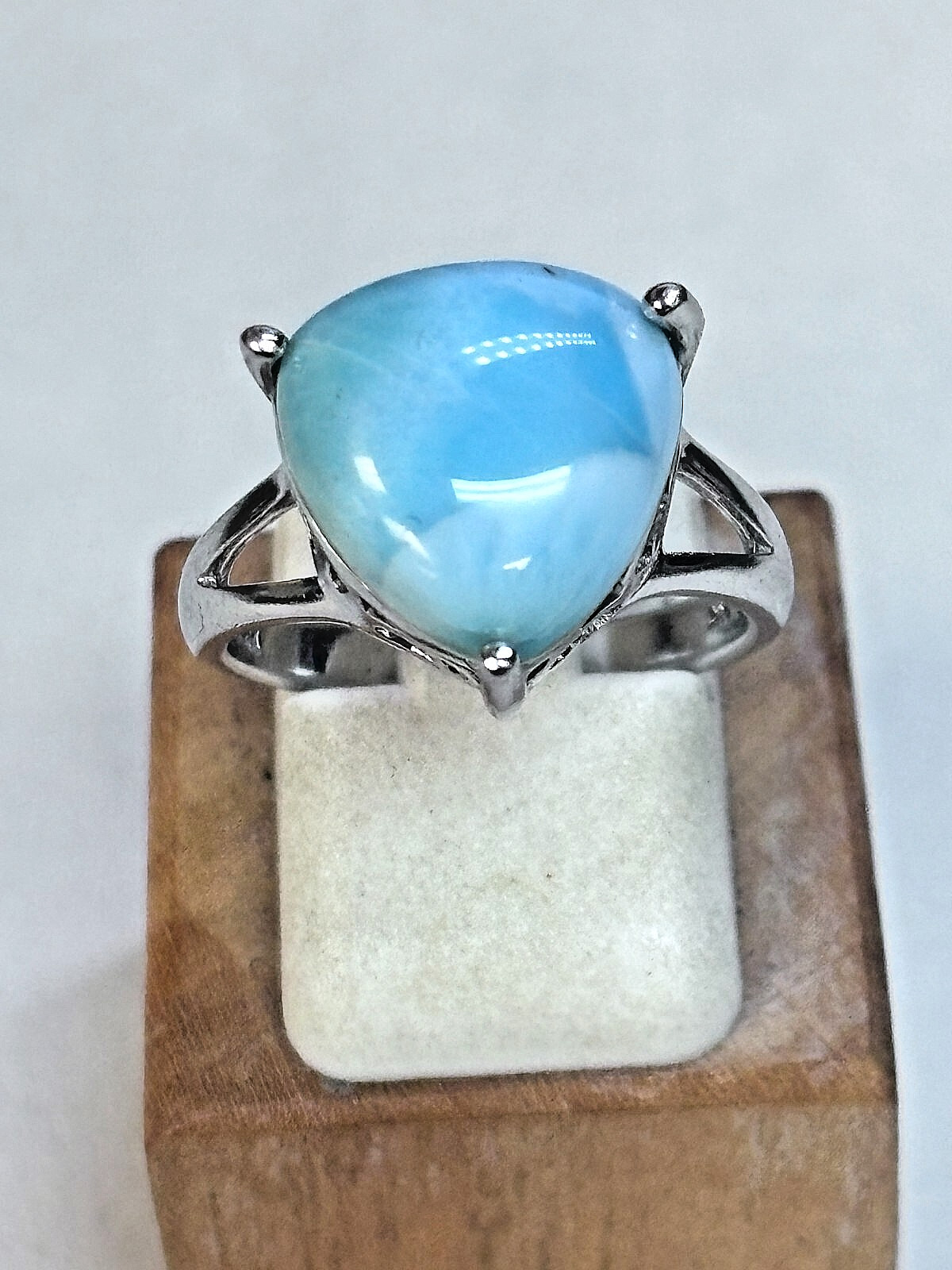 Sterling Silver Larimar Stone Statement Ring 4.7g… - image 1