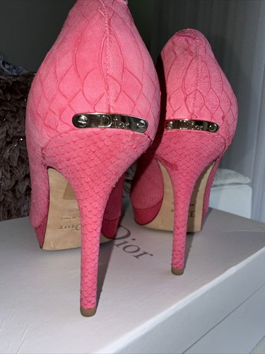CHRISTIAN DIOR Miss Dior Pink Python Leather Peep Toe Pumps, Size 38.5 - Picture 7 of 11