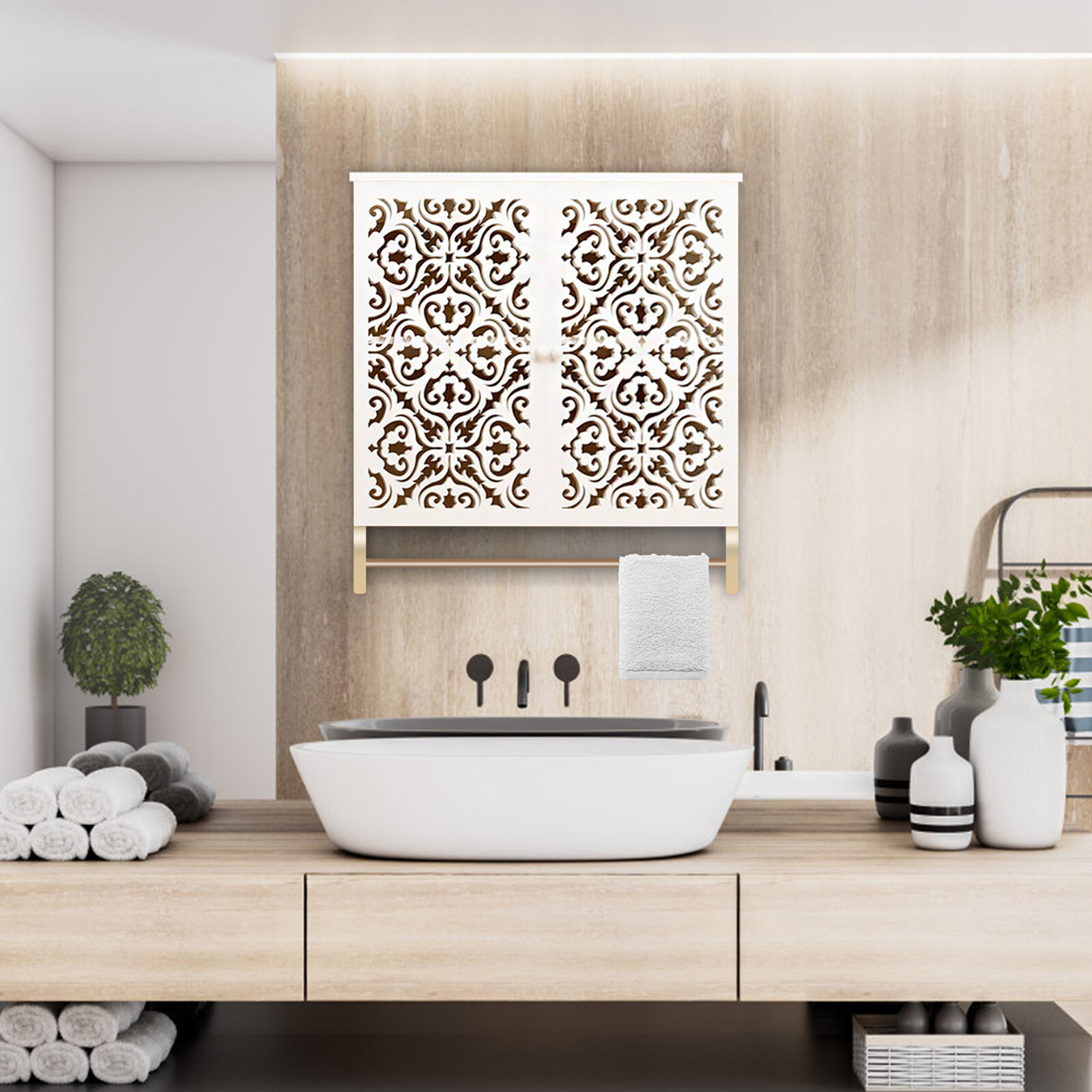 White Wall Cabinet Storage Organizer for Bathroom or Kitchen Medicine Shelf  -image