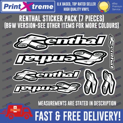 Renthal Sticker Decal pack Motorcycle Scooter car MOTOCROSS BLACK ...