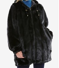 Women's Winter Black Reversible Wash Fur Hooded Coat Rain Jacket Plus Fit 2x 3x