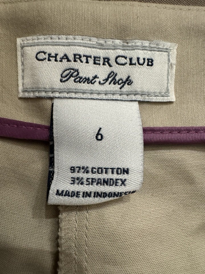 Women’s 6 Charter Club Flat Front Side Zip Khaki Pants Euc Pristine! eBay