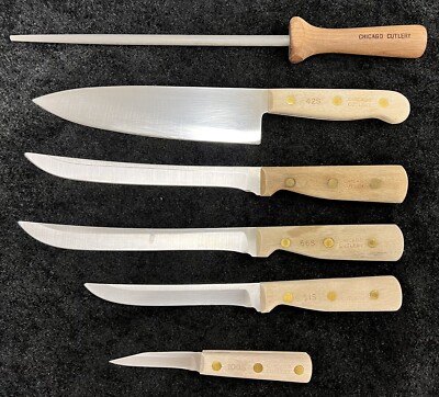 Chicago Cutlery 7 Piece Knife Block Set Wood Handle 100S, 61S, 42S