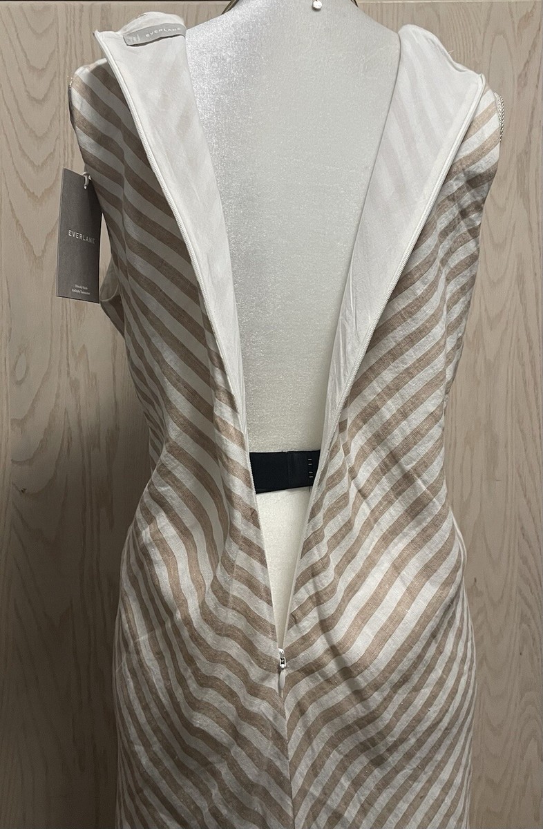 Everlane The Linen Bias Cut Dress. Striped Bone Caramel Ivory Beige. Size  4. New | eBay